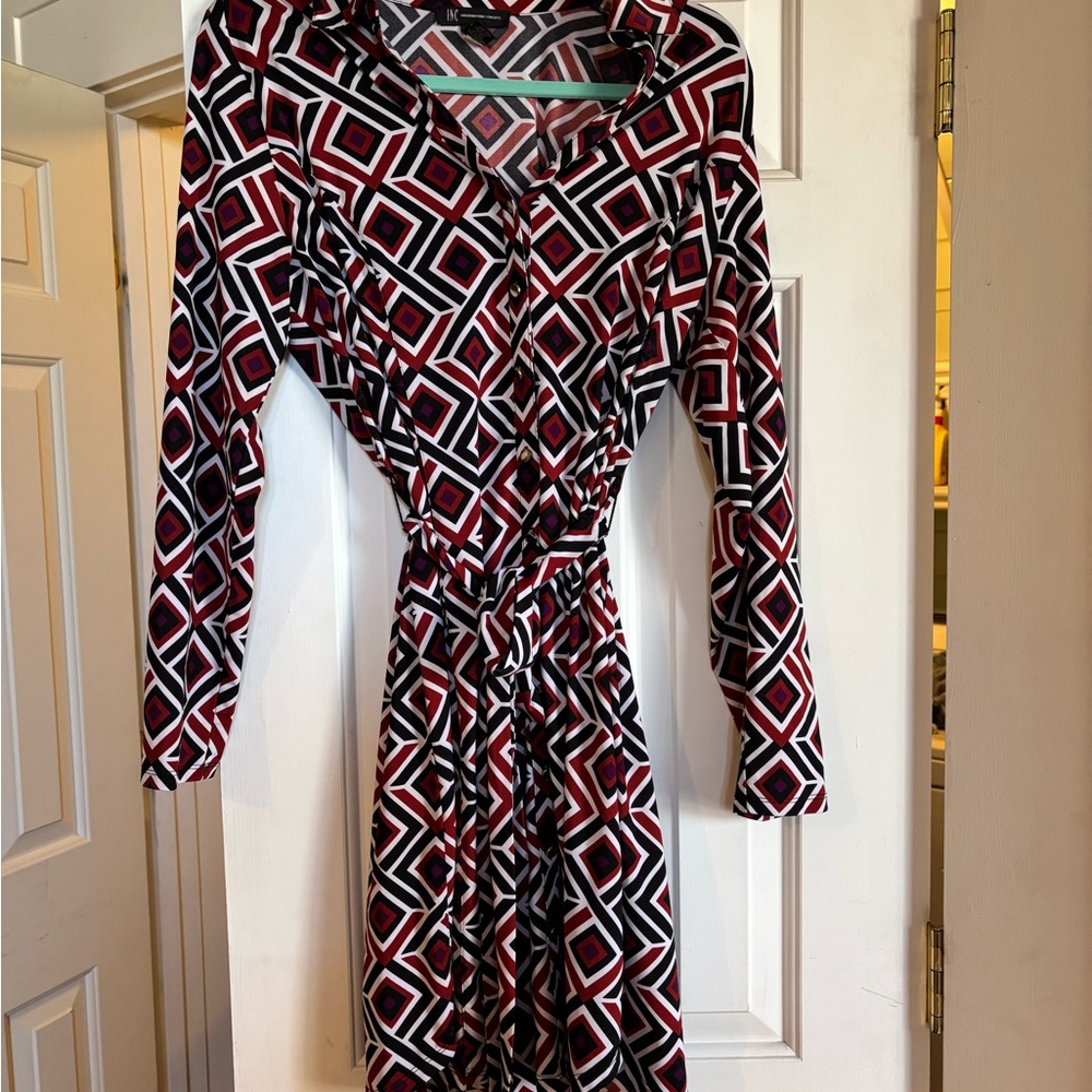 Inc Geometric Patterned Dress - Red and Black